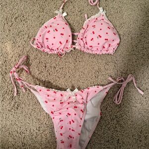 Cherry Print Pink Bikini Set